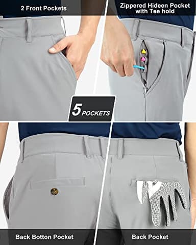33,000ft Men's Golf Pants Slim Fit with 5 Pockets Stretch Quick Dry Lightweight UPF 50+ Work Dress Pants Sliver Grey - Image 4