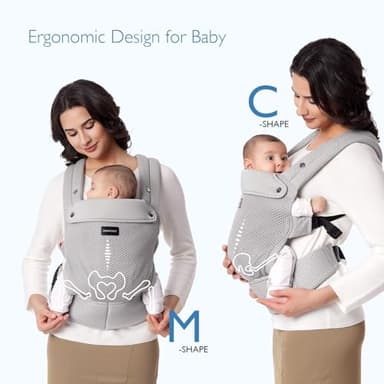 Momcozy Breathable Mesh Baby Carrier, Ergonomic and Lightweight Infant Carrier for 7-44lbs with Enhanced Lumbar Support, All Day Comfort for Hands-Free Parenting, Air Mesh-Grey - Image 6