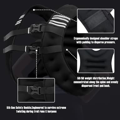 NATURELUX Weighted Vest with Reflective Stripe and Adjustable Buckle Straps, Black, 25 lbs - Image 5