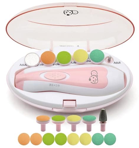Baby Nail Trimmer 21 in 1, Usage Labeled Case & 13 Extra Replacement Tools, Royal Angels Baby Electric Nail File, Baby Nail Care, Nail Clipper Newborn Toddler Toes & Fingernails Nail Kit (Pink) - Image 1