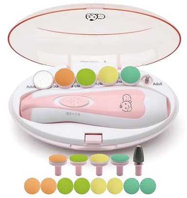 Baby Nail Trimmer 21 in 1, Usage Labeled Case & 13 Extra Replacement Tools, Royal Angels Baby Electric Nail File, Baby Nail Care, Nail Clipper Newborn Toddler Toes & Fingernails Nail Kit (Pink) - Image 1