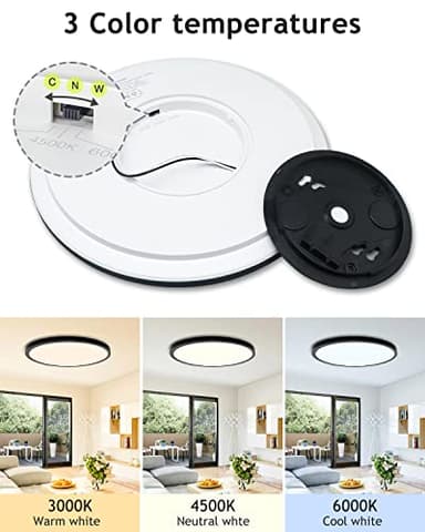 1PACK Flush Mount LED Ceiling Light Fixture Black, 12Inch 28Watt, Dimmable & 3000K-4500K-6000K 3 Color Selectable Ceiling Lamp 3200LM Low Profile Ceiling Light for Kitchen Bedroom Hallway Porch - Image 2