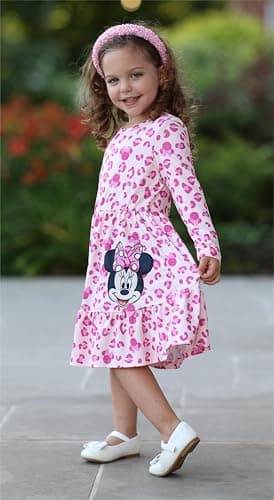Disney Minnie Mouse Dress Toddler Girl Character Print A-Line Long Sleeve Winter Fall Clothes Kids Outfit Gift Party Costume Light Pink 4-5T - Image 4