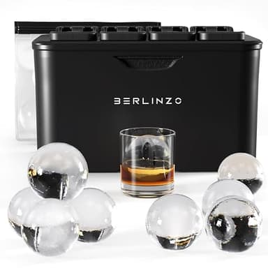 Berlinzo Premium Clear Ice Ball Maker Mold - 8 Large 2.4" Crystal Clear Ice Balls for Whiskey, Cocktails & Bourbon - Easy-to-Remove Mold for Ice Spheres - XL Storage Bag Included (Non-Electric) - Image 1