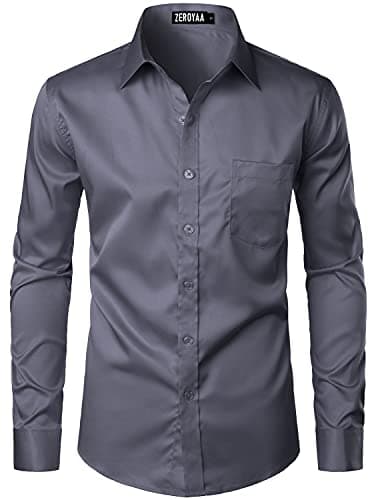 ZEROYAA Men's Urban Stylish Casual Business Slim Fit Long Sleeve Button Up Dress Shirt with Pocket ZLCL29 Charcoal Gray XXX-Large - Image 1