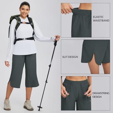 baleaf Women's Capri Pants Wide Leg Plus Size UPF50+ Lightweight Quick Dry Pants Casual Loose Sweatpants Hiking Walking Grey XL - Image 5