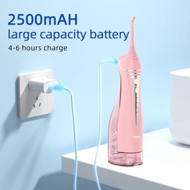Water Flosser Teeth Pick: Rechargeable Cordless Oral Irrigator 300ML Portable Water Flosser for Braces IPX7 Waterproof Electric Waterflosser for Teeth Cleaning C101 Pink - Image 6