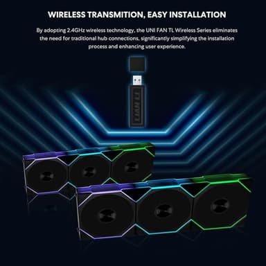 Lian Li UNI Fan TL Wireless 120-Single Pack (Reverse Blade)-2.4 GHz Wireless Signal ARGB Fan-Infinity Mirror-Daisy-Chain-Customizable Lighting-Controller NOT Included & Required - Black (12RTL1W1B) - Image 5