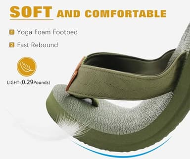 KuaiLu Men's Leather Flip Flops Arch Support Summer Beach Pool Water Thong Sandals Waterproof Rubber Walking Shoes Slip on Orthotic Casual Sport Cushioned Slides Shower Slippers Army Green Size 10.5 - Image 3