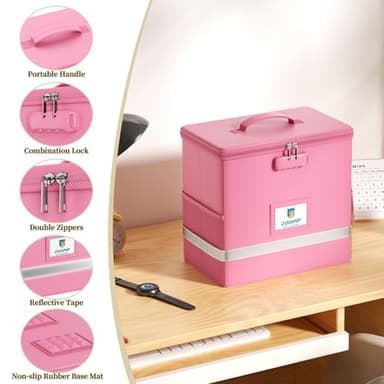 ZOOPIP Fireproof File Box with Lock, Document Box Storage Organizer, Suitable for Hanging File Folders in Letter Size, Collapsible File Box, Reflective Strip for Fast Find (12.2"*6"*10.2, Pink) - Image 6