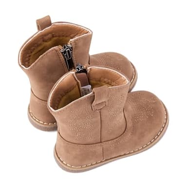 BMCiTYBM Baby Cowboy Cowgirl Boots Infant Western Boots Toddler Boys Girls Round Toe Riding Mid Calf Boots All Seasons for 6 9 12 18 24 Months Brown Size 4 Toddler - Image 5