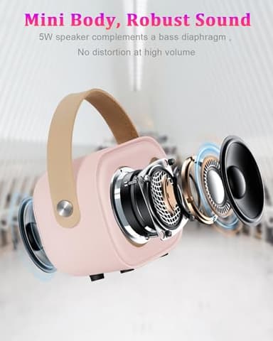 PRUNUS C20 Mini Karaoke Machine Portable Bluetooth Speaker with Wireless Microphone 6 Sound Modes for Adults&Kids Birthday Home Farmily Friends Party Gifts for Girls Boys Friends-Pink - Image 5