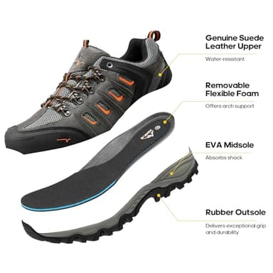 NORTIV 8 Men's Waterproof Hiking Shoes Leather Low-Top Hiking Shoes for Outdoor Trailing Trekking Camping Walking,Size 12,Black/Dark/Grey/Orange,Quest-1 - Image 4