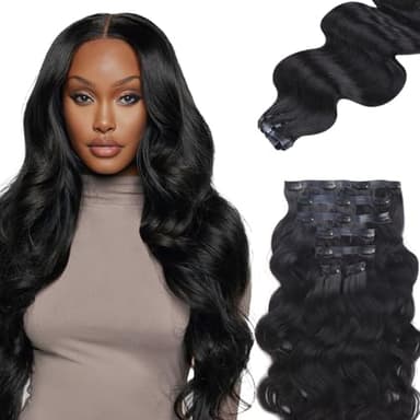 IDN BEAUTY Seamless Clip In Hair Extensions Human Hair, Body Wave 14 Inch 110g 7pcs Natural Black Real Virgin Human Hair Seamless Clip Ins For Black Women PU Weft Invisible Edge - Image 2