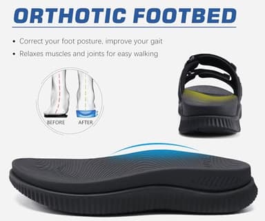 KuaiLu Mens Walking Slide Sandals Orthotic Athletic Thick Cushion Recovery Sport Sandles Adjustable Strap Open Toe Slip On Yoga Mat Slippers Comfortable Plantar Fasciitis Arch Support Black Size 11 - Image 3