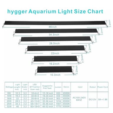 hygger 25W Full Spectrum Aquarium Light with Aluminum Alloy Shell Extendable Brackets, White Blue Red LEDs, External Controller, for Freshwater Fish Tank (36-46 inch) - Image 6