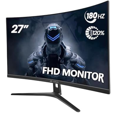 CRUA 27" Curved Gaming Monitor, FHD 1920x1080P, 144Hz/180Hz Computer Monitor, 1800R VA Screen, 120% sRGB, AMD FreeSync, HDMI & DP, Wall Mount Install- Black - Image 1