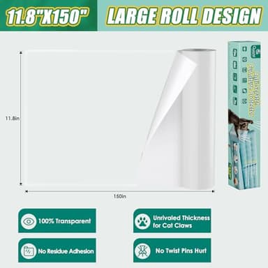 NO PINS Pain Cat Scratch Furniture Protector Thicken Self-Adhesive Single Side Couch Protector from Cat Claws,Furniture Protectors from Cats Scratching,Anti Scratch Deterren Protectors 150"x12" - Image 5