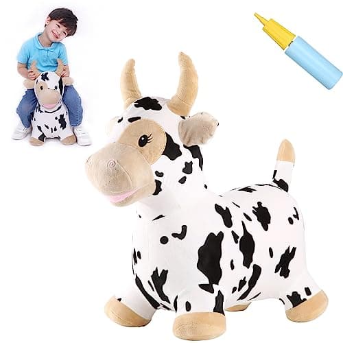 INPANY Bouncy Cow Farm Animal Hopper Toys, Toddler Plush Bouncing Inflatable Bouncer, Ride on Hopping Horse, Indoor Outdoor Cowboy Rodeo Birthday Party Decorations Gifts for 2 3 4 Year Old Girls Boys - Image 1