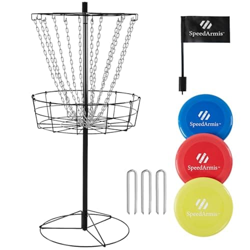 SpeedArmis Disc Golf Basket Targets - Portable Golf Baskets with Heavy Duty 12 Double Steel Chains, Come with 3pcs Discs - Image 1