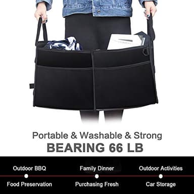X-cosrack Trunk Organizer with Pack Portable Insulation Cooler Bag-Collapsible Multi-Compartment -Large Capacity Washable Car Storage Bag-To Suit SUV, Truck, Automotive, Any In-vehicle, Black - Image 7
