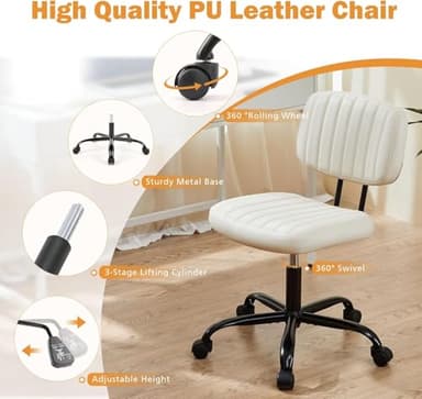 Sweetcrispy Small Office Computer Desk Chair with Wheels and Lumbar Support, Comfy Cute Armlees PU Leather Vanity Rolling Swuvel Task Chair No Arm for Adult, Student - Image 5