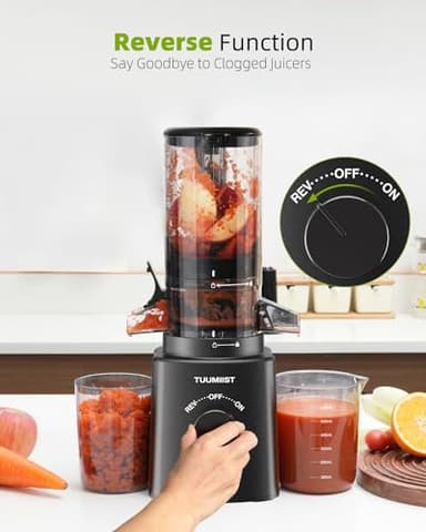 Juicer Machines, TUUMIIST Cold Press Juicer with 4.6'' Large Feed Chute Fit Whole Vegetable And Fruit, Masticating Juicer Easy To Clean, Black - Image 4