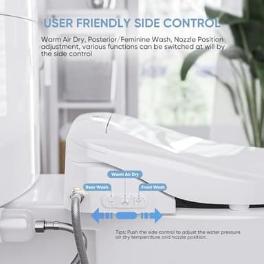 LEIVI Electric Bidet Smart Toilet Seat with Dual Control Mode, Adjustable Warm Water and Air Dryer, Ultra Slim Heated Toilet Seat, Oscillating and Pulsating Spray Wash, LED Nightlight, Elongated - Image 3