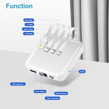 ummz Portable Charger with Built-in Cable,12000mAh 22.5W Fast Charging Small Power Bank,USB C Input/Output with Smart LED Display,External Battery Pack for iPhone,Tablet,Samsung - Image 8