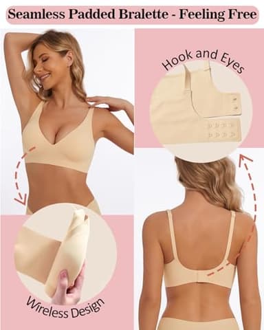 Deep V Bra Low Cut Sexy Push Up Bralettes for Women Padded Comfy Smoothing Wireless Lifting Bras Seamless Bralette, Nude, XL - Image 2