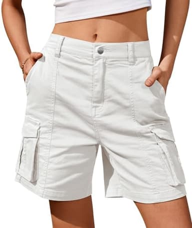 IVIR Bermuda Shorts for Women Cargo Shorts Knee Length 6 Pockets Elastic Waist Long Shorts Summer Casual - Image 3