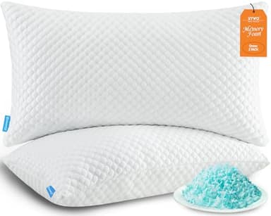 UYWO Cooling Pillows Queen Size Set of 2, Memory Foam Pillows with Zipper, Firm Bed Pillows Adjustable for Hot Side Back Stomach Sleepers - Image 1