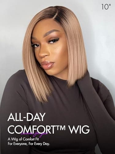 LUVME HAIR Bob Wig 100% Human Hair Wigs Glueless Lace Front 200% Density 10 Inches Ash Blonde Bob, Pre Cut Plucked Hd Lace Short Wig Ready To Go Natural Color Straight Bleached Knots Side Part - Image 2