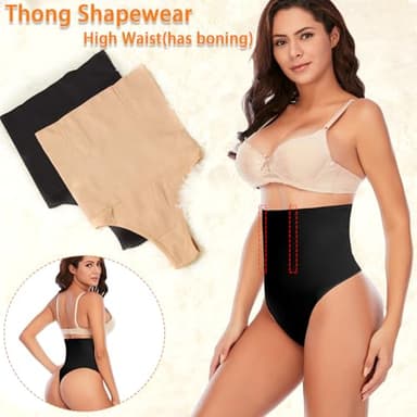 Werena Tummy Control Thong Shapewear for Women Seamless Shaping Thong Panties Body Shaper Underwear(03# Black-high rise wire,Large) - Image 2