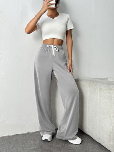 PINSPARK Wide Leg Sweat Pants for Womens High Waisted Baggy Sweatpants Casual Drawstring Workout Pants with Pockets - Image 5