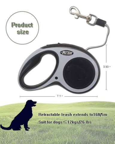Zkaybb New Retractable Dog Leash (Cord), Ergonomic, Durable and Tangle Free Pet Walking Leash for Dogs Up to 26 lbs, 16 ft(Black) - Image 2