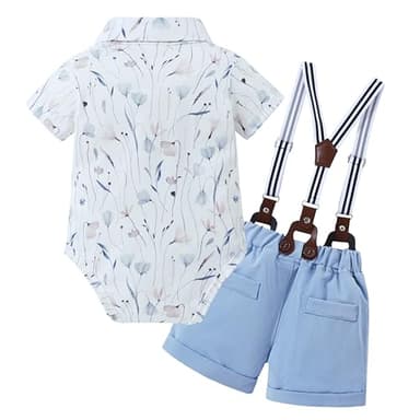 ZOEREA Baby Boy Clothes Suit Infant Short Sleeve Gentleman Outfits Dress Shirt+Bowtie+Suspender Shorts 0-18M - Image 3