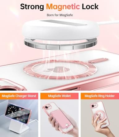 Meifigno Designed for iPhone 16E Case 6.1", [Compatible with MagSafe] [Glitter Card & Wrist Strap] [2X Screen Protectors] Surround Raised Lens Protection Designed for iPhone SE 4 Case, Rose Gold - Image 6