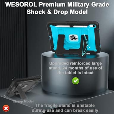 WESOROL CASE for iPad (A16) 11th/10th Generation 11/10.9 Inch 2025/2022 Kids Friendly iPad Case 10th Generation with Pencil Holder,Heavy Duty Shockproof Cover for i Pad 11th/10th Gen,Black Blue - Image 7
