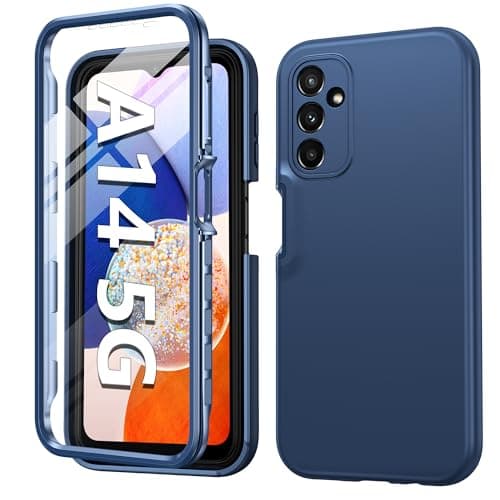 FNTCASE for Samsung Galaxy A14-5G Case: Shockproof Silicone Protective Phone Case with Built-in Screen Protector - Slim Dual Layer Rugged Sturdy Drop Proof TPU Protection Cover (Navy Blue) - Image 1