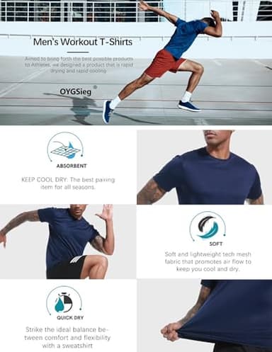 OYGSieg 6 Pack Workout Shirts for Men Short Sleeve Athletic Active Tops Quick Dry Crew Neck T Shirt for Running XL - Image 3