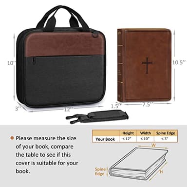 FINPAC Extra Large Bible Cover, Carrying Book Case Church Bag Bible Protective with Detachable Shoulder Strap & Zippered Pocket, Gift for Men Women, Black & Brown - Image 4