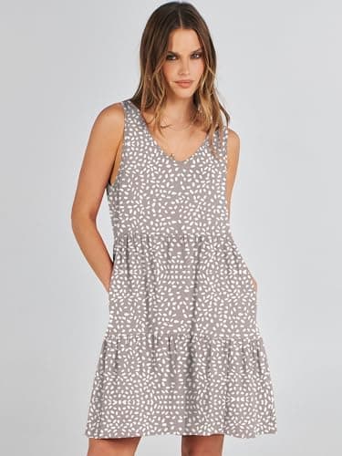 ANRABESS Womens Summer Casual Tank Dress Sleeveless V Neck T Shirt Sundress Flowy Tiered Swing Mini Beach Vacation Dresses Khaki Polka Dot X-Large - Image 9