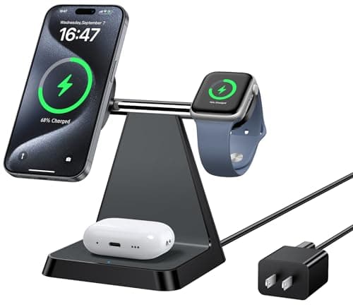 Charging Station for Multiple Devices Apple: Woruda 3 in 1 Magnetic Wireless Charger Stand for Mag Safe iPhone - Nightstand Charging Dock for iPhone 16 15 14 13 12 Pro Max Plus Apple Watch Airpods - Image 1
