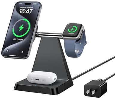 Charging Station for Multiple Devices Apple: Woruda 3 in 1 Magnetic Wireless Charger Stand for Mag Safe iPhone - Nightstand Charging Dock for iPhone 16 15 14 13 12 Pro Max Plus Apple Watch Airpods - Image 1