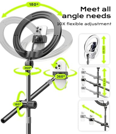 Overhead Phone Mount,Overhead Camera Mount Stand[Anti-Shaking] with 10.5" Ring Light,Desk Stand for iPhone with Ring Light for Video Recording,Zoom Meeting,YouTube,TikTok - Image 3