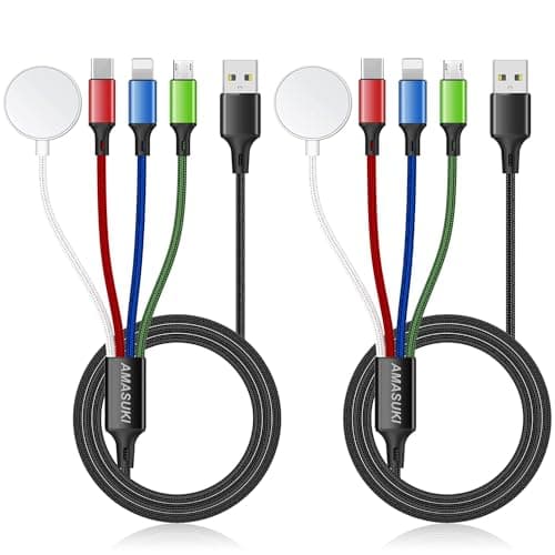 2Pack Multi Charging Cable for Apple Watch Charger 4 in 1 Travel Essentials RV Camping Essentials USB C/L/Micro Compatible with iWatch Series 11-1/iPhone 17/16/15/Android Airplane Gadgets-4FT - Image 1