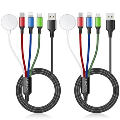 2Pack Multi Charging Cable for Apple Watch Charger 4 in 1 Travel Essentials RV Camping Essentials USB C/L/Micro Compatible with iWatch Series 11-1/iPhone 17/16/15/Android Airplane Gadgets-4FT - Image 1