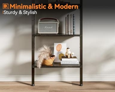 ODK 5-Tier Ladder Bookcase, Industrial Storage Shelf with Metal Frame for Living Room, Home Office, Kitchen & Bedroom, Space Saving Freestanding Organizer Rack, Black (8" D x 16" W x 74" H) - Image 6