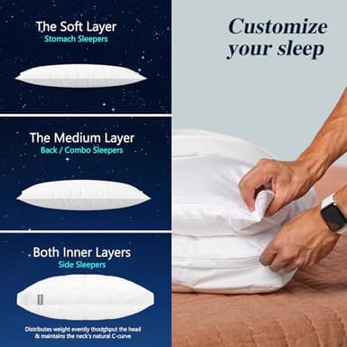 Nuzzle Cooling Adjustable Pillow for Adult Sleeping, Luxury Standard Size Bed Pillow Hotel Collection - Best Adjust Height Soft Firm Pillow for Back, Stomach or Hot Sleepers - Home Gifts - Image 4